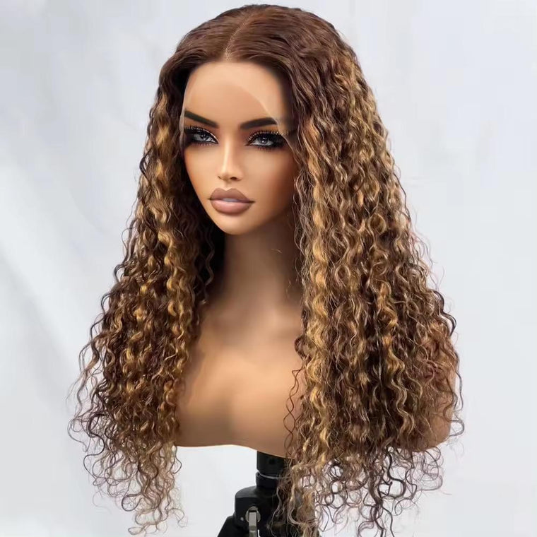 Highlight lace frontal human hair wig 13x4 180 Density Curly