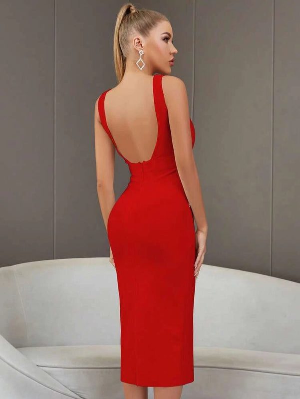 Sexy Back Bandage Dress  Red