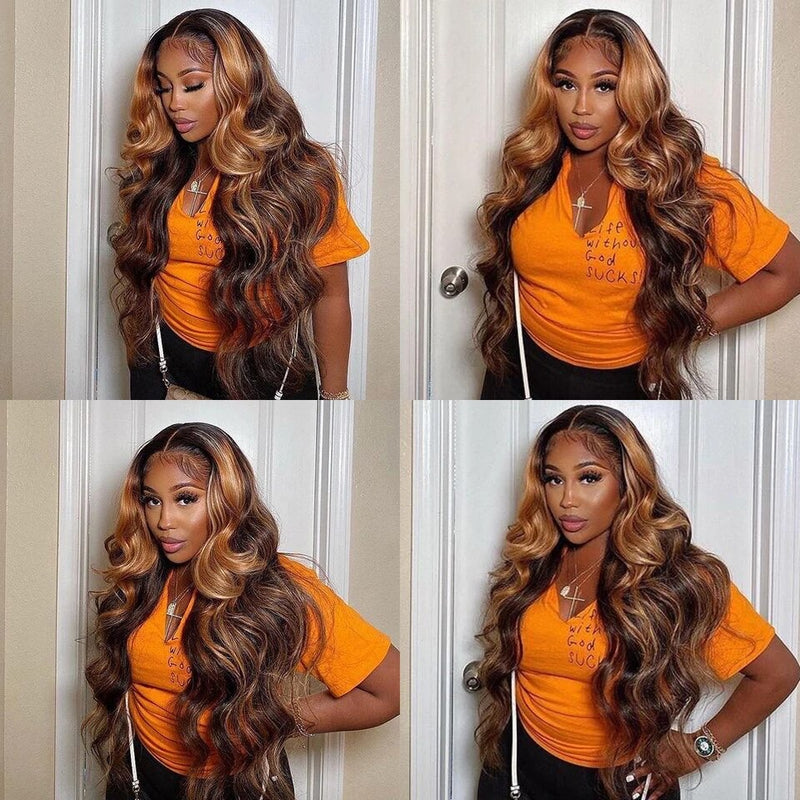 Highlight lace frontal human hair wig 13x4 180 Density body wave