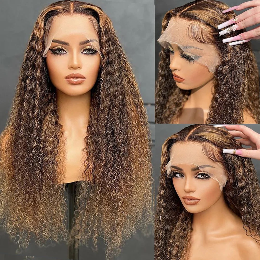 Highlight lace frontal human hair wig 13x4 180 Density Curly