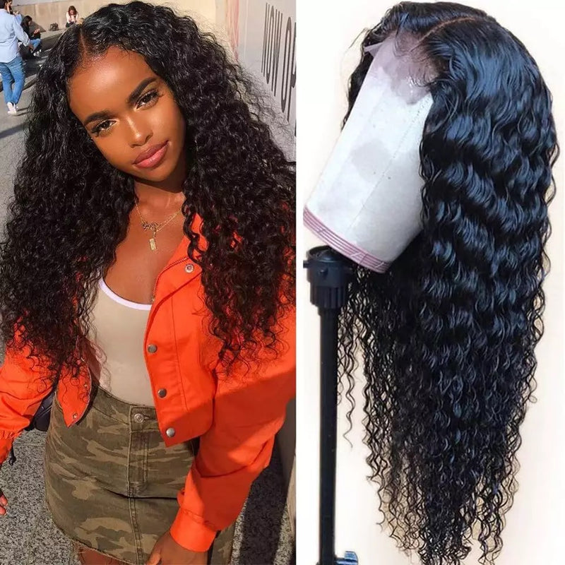 Deep wave Curly Front lace human hair 150% Density 4x4