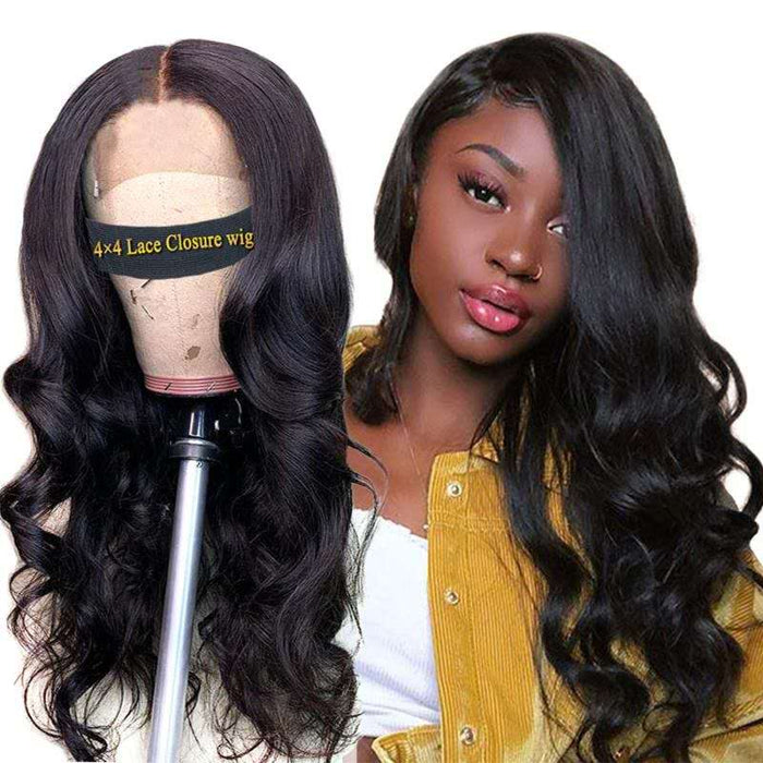 Closure Lace Front Human Hair Body Wave Wig 4x4