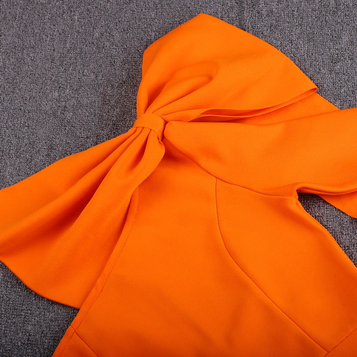 Adriana One Sleeve Bandage Dress- Orange
