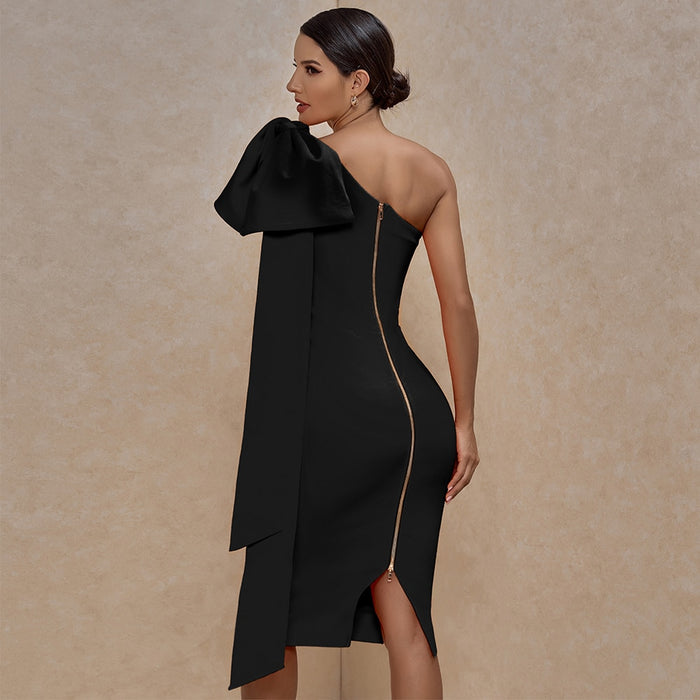 Adriana One Sleeve Bandage Dress- Black