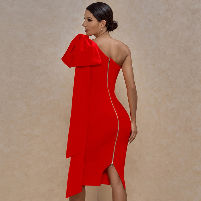 Adriana One Sleeve Bandage Dress- Red