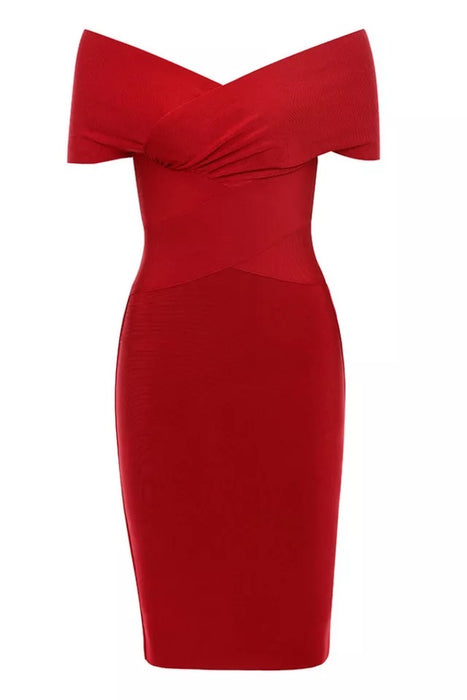 Abbey Off Shoulder Bandage Dress- Red