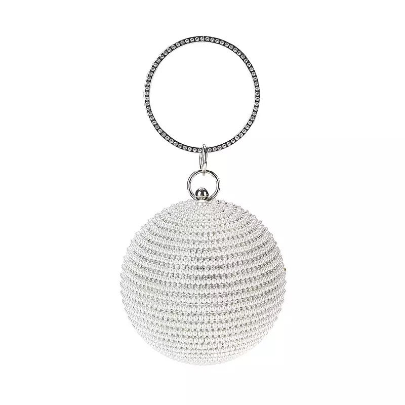 Silver Diamond Pearl Round Ball- Silver