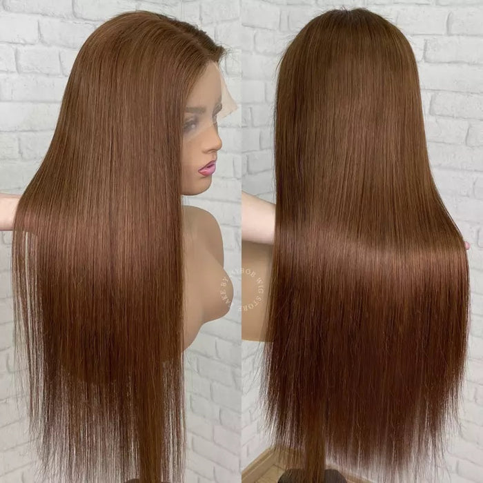 Brown Straight human hair 13x1 T part 180% Density