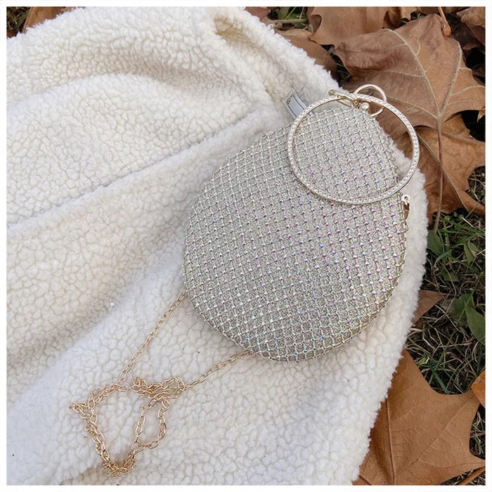 Oval Crystal Evening Bag- Silver