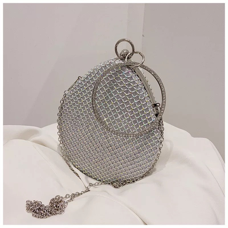 Oval Crystal Evening Bag- Silver