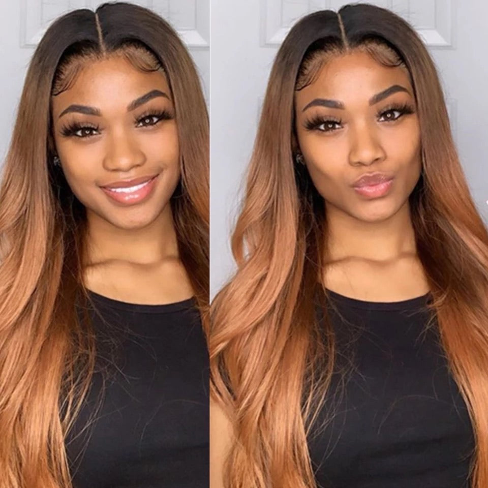 4x4 Ombre honey blonde straight Wig Laced Front Human Hair Wigs 180% density