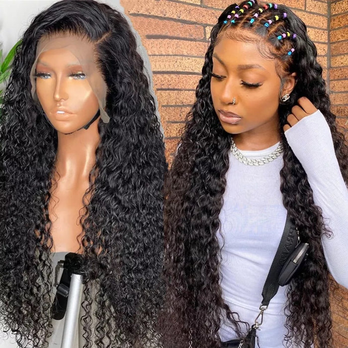 water wave curly Lace Front Human Hair Wig 180% Density